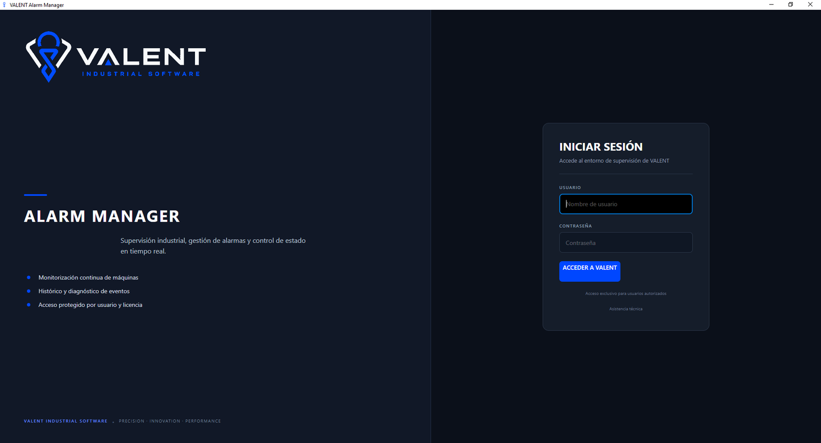 Acceso protegido a VALENT Alarm Manager
